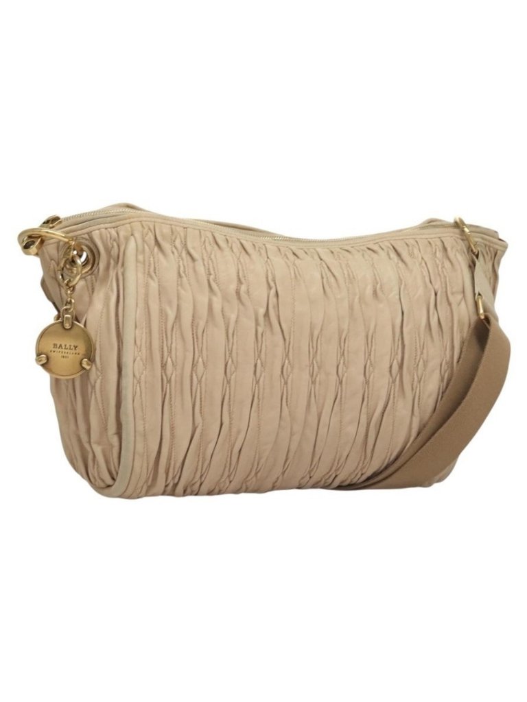 Authentic Bally Shoulder Bag Leather Beige Gold